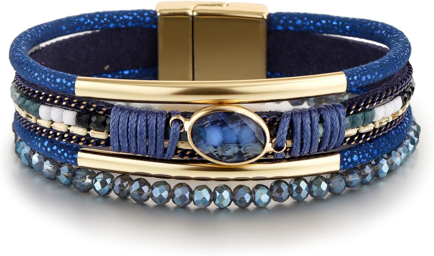 Leather Wrap Bracelets for Women Boho Layered Cuff Bangle with Multi layer Leather Cuff Daily wear Stackable Bangle Easy on off Western - main view