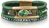 Leather Wrap Bracelets for Women Boho Layered Cuff Bangle with Multi layer Leather Cuff Daily wear Stackable Bangle Easy on off Western - Green-1