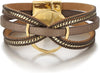 Leather Wrap Bracelets for Women Boho Layered Cuff Bangle with Multi layer Leather Cuff Daily wear Stackable Bangle Easy on off Western - Brown-5