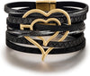 Leather Wrap Bracelets for Women Boho Layered Cuff Bangle with Multi layer Leather Cuff Daily wear Stackable Bangle Easy on off Western - Black-5