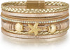 Leather Wrap Bracelets for Women Boho Layered Cuff Bangle with Multi layer Leather Cuff Daily wear Stackable Bangle Easy on off Western - Gold-1