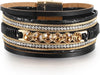 Leather Wrap Bracelets for Women Boho Layered Cuff Bangle with Multi layer Leather Cuff Daily wear Stackable Bangle Easy on off Western - Black-7