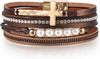 Leather Wrap Bracelets for Women Boho Layered Cuff Bangle with Multi layer Leather Cuff Daily wear Stackable Bangle Easy on off Western - Brown-3