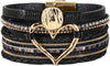 Leather Wrap Bracelets for Women Boho Layered Cuff Bangle with Multi layer Leather Cuff Daily wear Stackable Bangle Easy on off Western - Black-2