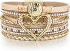 Leather Wrap Bracelets for Women Boho Layered Cuff Bangle with Multi layer Leather Cuff Daily wear Stackable Bangle Easy on off Western - Gold-5