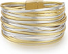 Leather Wrap Bracelets for Women Boho Layered Cuff Bangle with Multi layer Leather Cuff Daily wear Stackable Bangle Easy on off Western - Gold and Silver