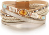 Leather Wrap Bracelets for Women Boho Layered Cuff Bangle with Multi layer Leather Cuff Daily wear Stackable Bangle Easy on off Western - Khaki-1