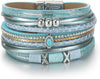 Leather Wrap Bracelets for Women Boho Layered Cuff Bangle with Multi layer Leather Cuff Daily wear Stackable Bangle Easy on off Western - Blue-2
