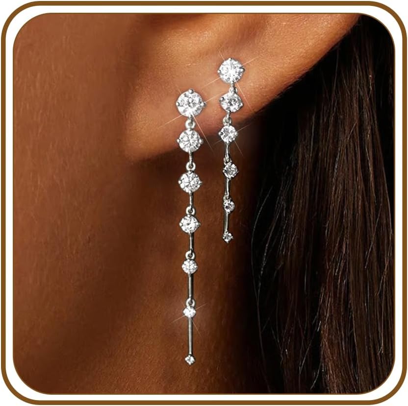 Gold Silver Dangle Drop Diamond Wedding Prom Earrings for Women - main view