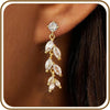 Gold Silver Dangle Drop Diamond Wedding Prom Earrings for Women - H-1 pair leaf gold