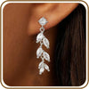 Gold Silver Dangle Drop Diamond Wedding Prom Earrings for Women - H-1 pair leaf silver