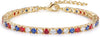 925 Sterling Silver Bracelets for Women Stack with Tennis Bangle Cuff Jewelry Set 14K Gold Plated Adjustable Bracelet Set for Wrist Essentials Women - Gold_Red White Blue Tennis Bracelet