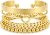 925 Sterling Silver Bracelets for Women Stack with Tennis Bangle Cuff Jewelry Set 14K Gold Plated Adjustable Bracelet Set for Wrist Essentials Women - Gold_Bangle Set 4PCS