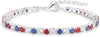 925 Sterling Silver Bracelets for Women Stack with Tennis Bangle Cuff Jewelry Set 14K Gold Plated Adjustable Bracelet Set for Wrist Essentials Women - Silver_Red White Blue Tennis Bracelet