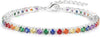 925 Sterling Silver Bracelets for Women Stack with Tennis Bangle Cuff Jewelry Set 14K Gold Plated Adjustable Bracelet Set for Wrist Essentials Women - Silver_Rainbow Tennis Bracelet