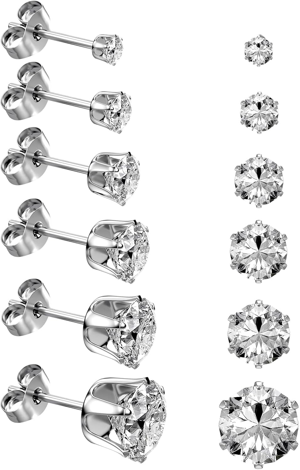 6/12 Pairs Silver Gold Stainless Steel Stud Earrings Set for Women - main view