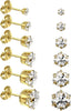 6/12 Pairs Silver Gold Stainless Steel Stud Earrings Set for Women - Glod-6Pairs