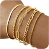 Gold Bracelets for Women with 14K Gold Plated Stackable Bracelet Stack Set Adjustable Charm Paperclip Chain Snake Link Layered Jewelry - Bracelets Set /4 Gold