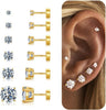 6 Pairs Flat Back Earrings for Women, Stud Earring Set - CZ-14K-Gold-Plated