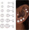 6 Pairs Flat Back Earrings for Women, Stud Earring Set - Pearl-Sliver-Plated