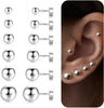 6 Pairs Flat Back Earrings for Women, Stud Earring Set - Ball-Sliver-Plated