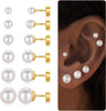 6 Pairs Flat Back Earrings for Women, Stud Earring Set - Pearl-14K-Gold-Plated