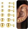 6 Pairs Flat Back Earrings for Women, Stud Earring Set - Ball-14K-Gold-Plated