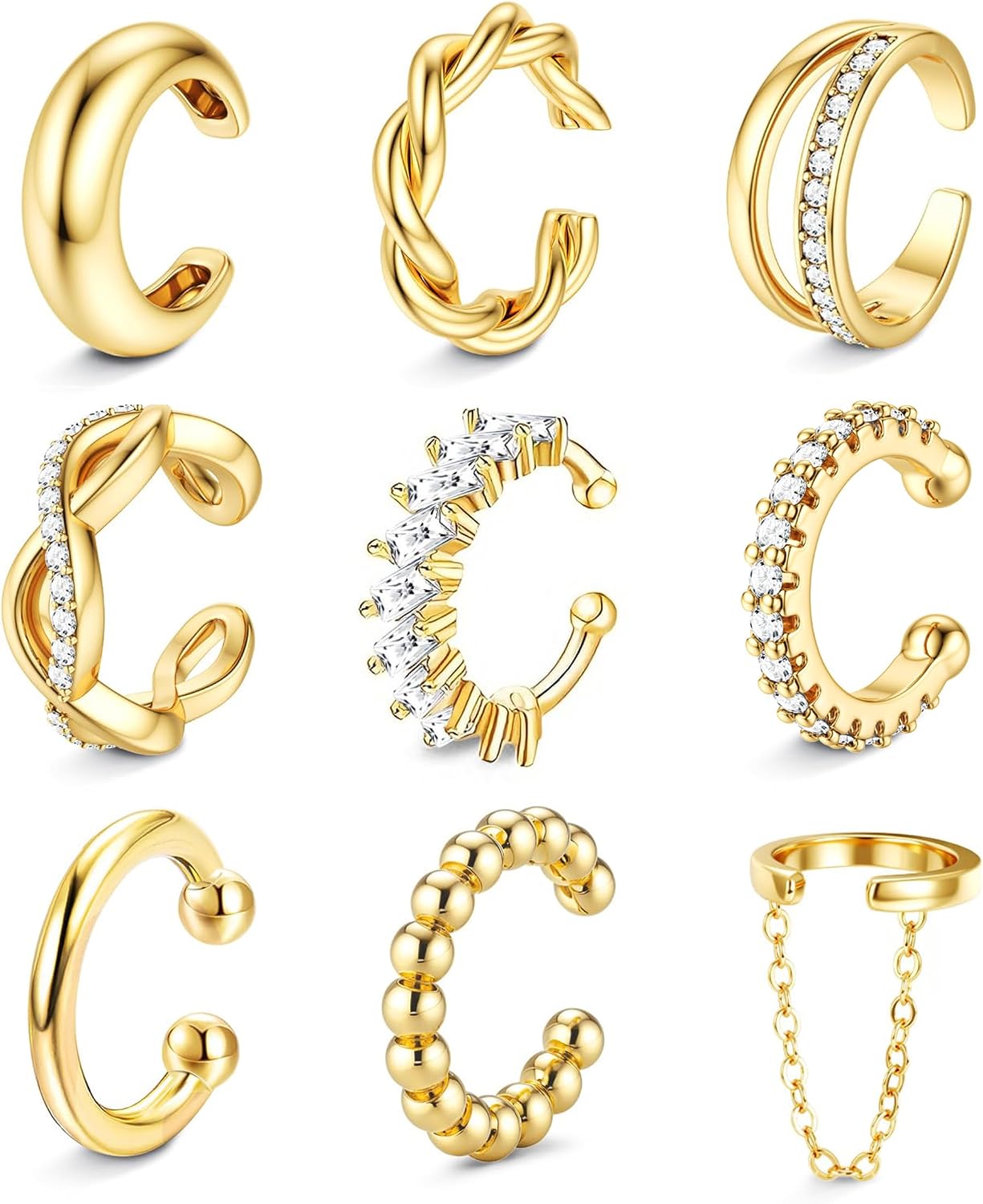 9PCS 14K Gold Plated Ear Cuff Earrings for Women Non Piercing jewelry - main view