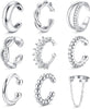 9PCS 14K Gold Plated Ear Cuff Earrings for Women Non Piercing jewelry - Silver Plated