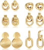 6 Pairs Chunky Gold Plated Knot Earrings for Women - yellow gold