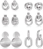 6 Pairs Chunky Gold Plated Knot Earrings for Women - light silver