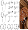 Gold Earrings for Women Flat Back Earrings Earring Stacks - Silver 2