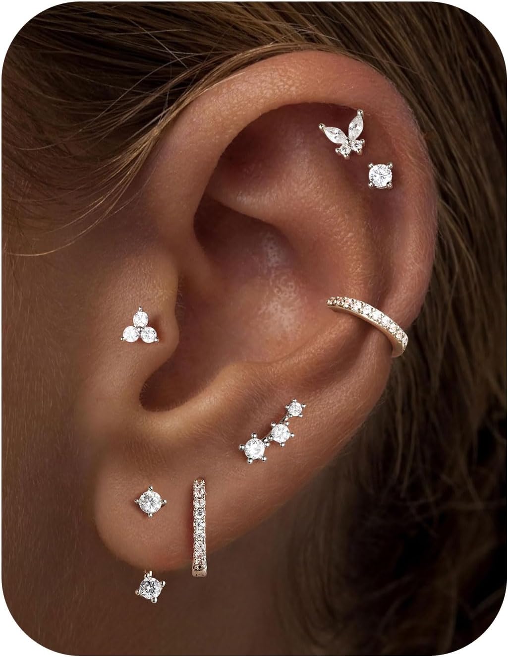 Flat Back Earrings, Dainty Earring Stack - main view
