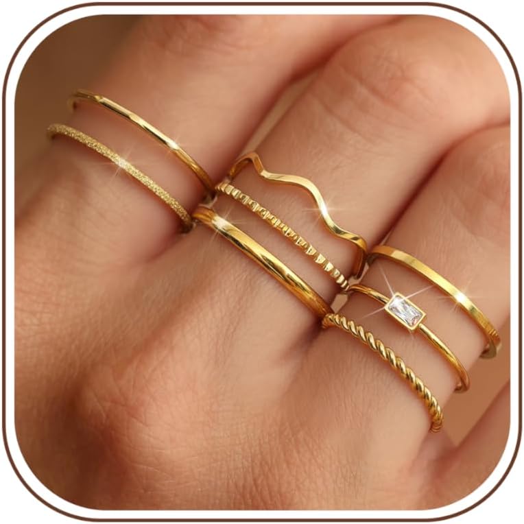 8Pcs Stackable Rings for Women Stainless Steel Rings - main view