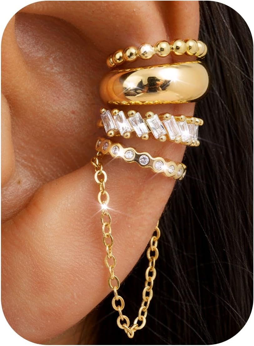 4Pcs Ear Cuffs Non Piercing for Women 14K Gold Plated Adjustable - main view