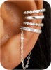 4Pcs Ear Cuffs Non Piercing for Women 14K Gold Plated Adjustable - Beaded-White Gold Plated