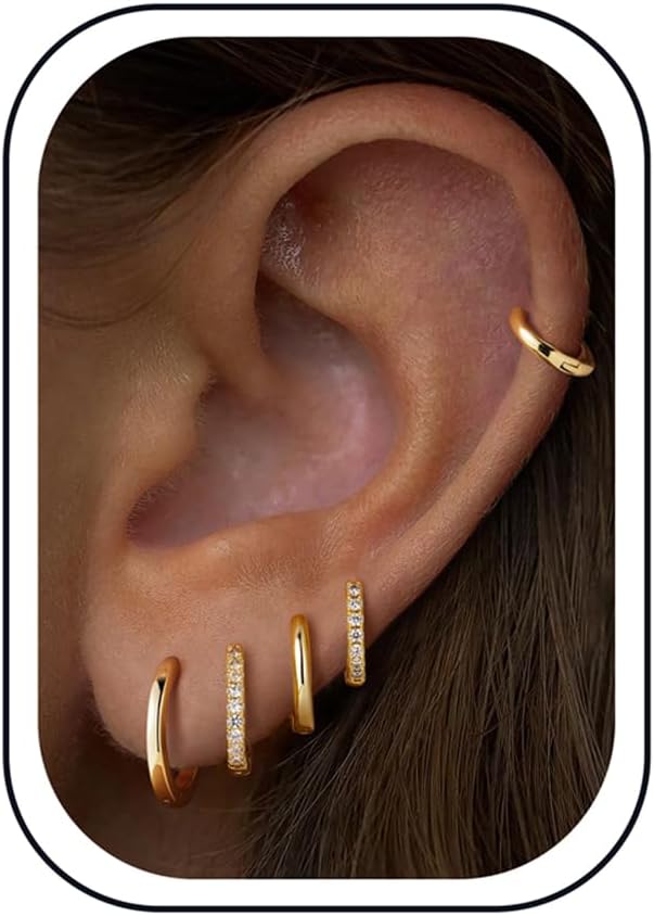 Small Gold Huggie Hoop Earrings for Women - main view