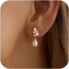 Pearl Earrings for Women, Dainty 14k Gold Plated Pearl Drop Earring Gold Bridal Dangle Earring Small Cute Stud Earring Wedding Dangle Earrings for - Gold-3