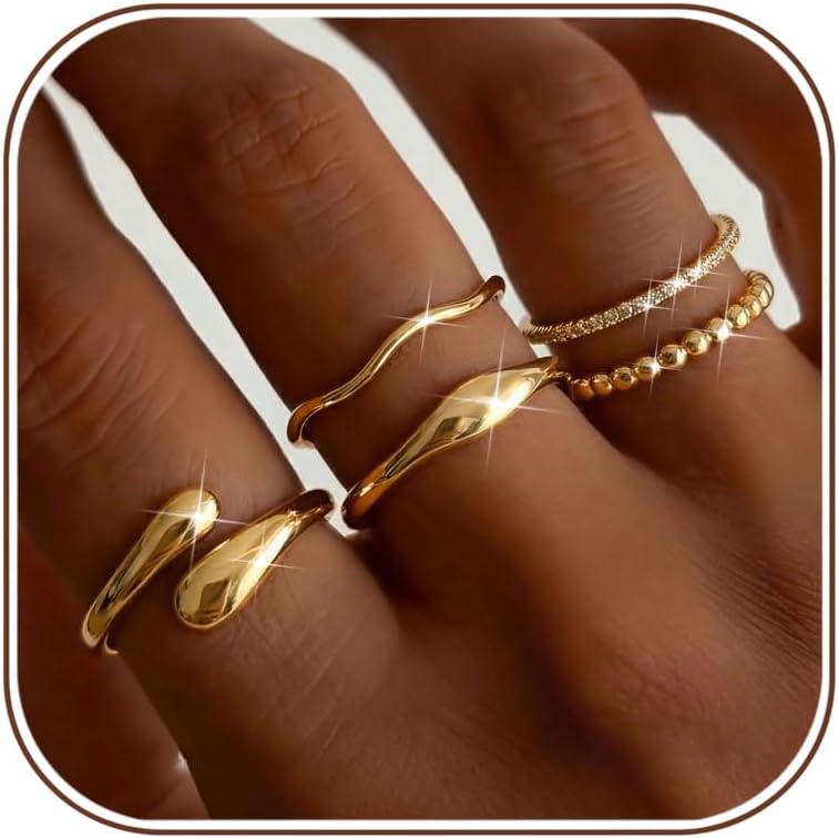 Gold Rings for Women Stackable Chunky Wedding Ring Set - main view