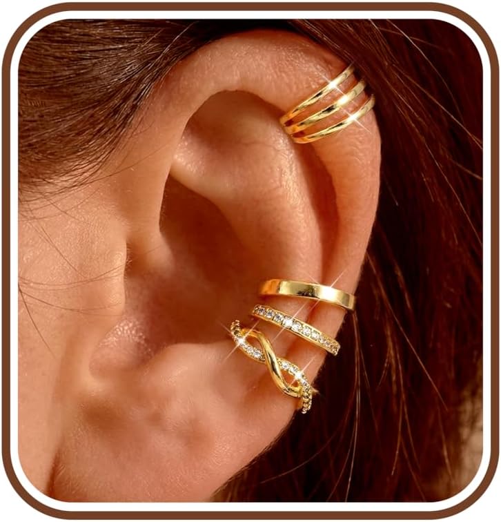 4 Pairs Ear Cuffs Non Piercing - 14K Gold Plated Ear Cuff Earrings for Women Trendy Ear Cuff for Non Pierced Ears Clip On Carrtilage Earring - main view