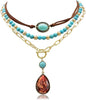 3 Pcs Layered Western Cowgirl Necklaces for Women Boho Turquoise Beaded Western Jewelry Rhinestone Cowboy Hat Boots Ox-Head Pendant Choker Paperclip - main view