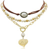 3 Pcs Layered Western Cowgirl Necklaces for Women Boho Turquoise Beaded Western Jewelry Rhinestone Cowboy Hat Boots Ox-Head Pendant Choker Paperclip - White Vintage Gold Heart