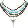 3 Pcs Layered Western Cowgirl Necklaces for Women Boho Turquoise Beaded Western Jewelry Rhinestone Cowboy Hat Boots Ox-Head Pendant Choker Paperclip - Bohemian Silver Cow Head