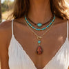 3 Pcs Layered Western Cowgirl Necklaces for Women Boho Turquoise Beaded Western Jewelry Rhinestone Cowboy Hat Boots Ox-Head Pendant Choker Paperclip - view 3