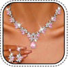 Rhinestone Bridal Wedding Jewelry Sets Gold Necklace Earrings Set Leaf Prom Formal Costume Jewelry Set for Women and Brides - Pink
