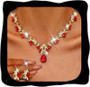 Rhinestone Bridal Wedding Jewelry Sets Gold Necklace Earrings Set Leaf Prom Formal Costume Jewelry Set for Women and Brides - Red