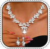 Rhinestone Bridal Wedding Jewelry Sets Gold Necklace Earrings Set Leaf Prom Formal Costume Jewelry Set for Women and Brides - Silver