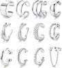 12Pcs Ear Cuffs Non Piercing - 14K Gold Plated Ear Cuff Earrings for Women Adjustable Earring Cuffs for Non Pierced Ears Clip on Cartilage Earring - White Gold Plated