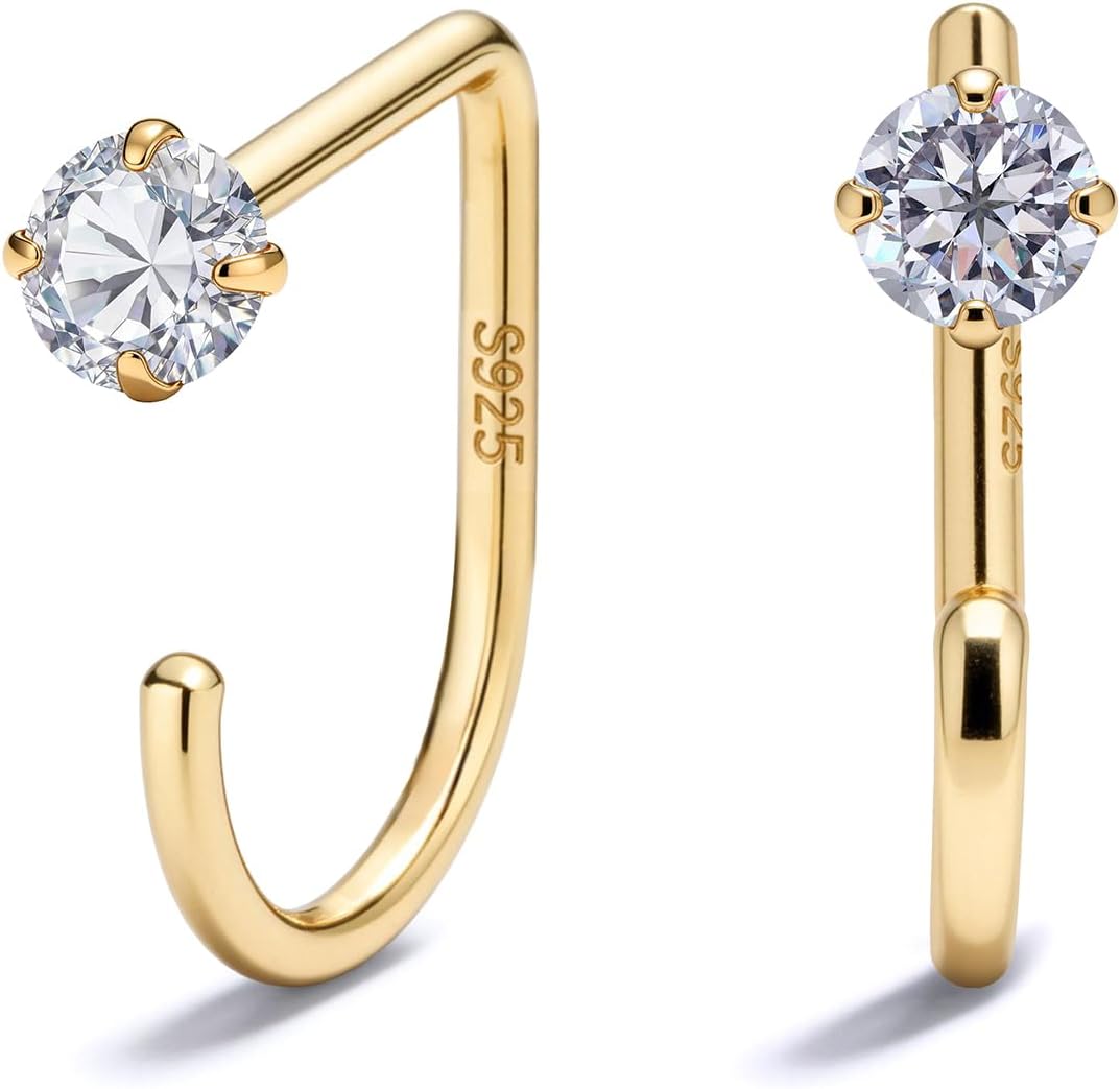 925 Sterling Silver 14K Gold Plated Huggie Half Hoop Earrings - main view