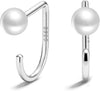 925 Sterling Silver 14K Gold Plated Huggie Half Hoop Earrings - Pearl-White Gold